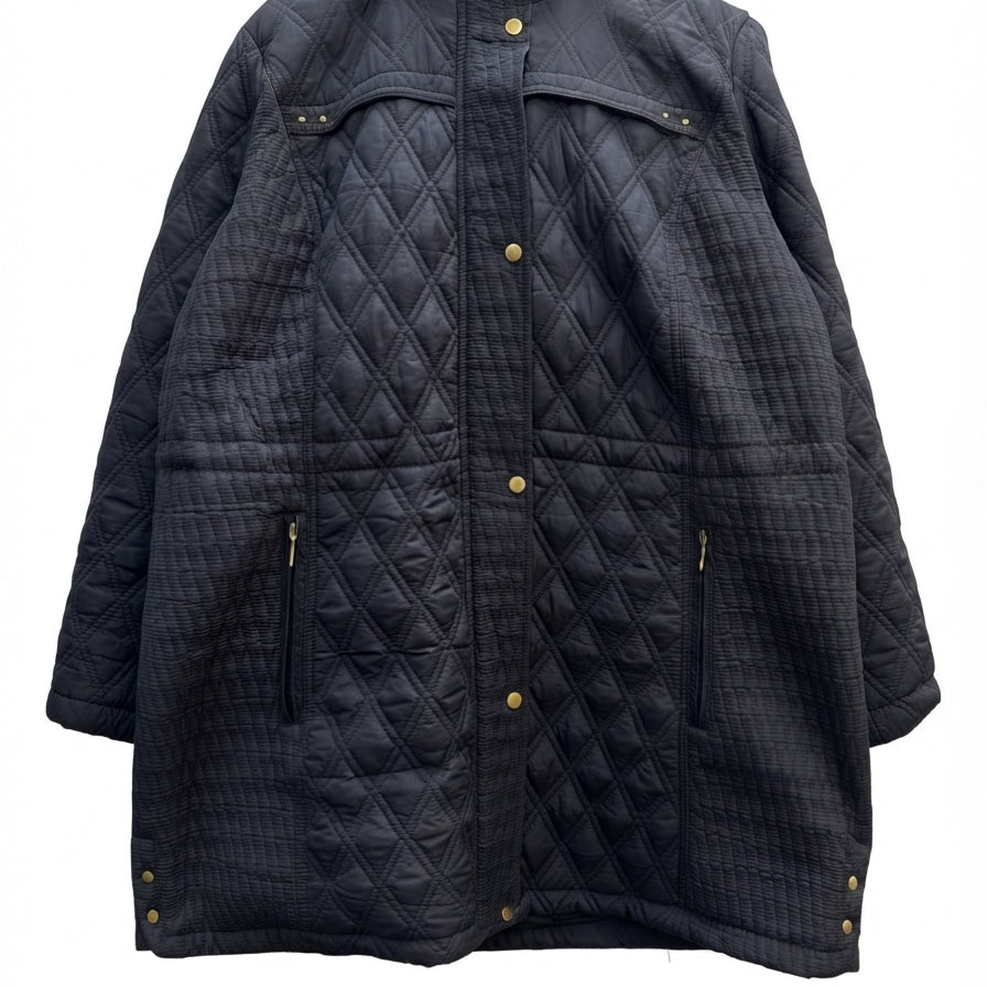 EllenTracy · Gray Faux Fur Trim Hooded Quilted · 2X · Gray