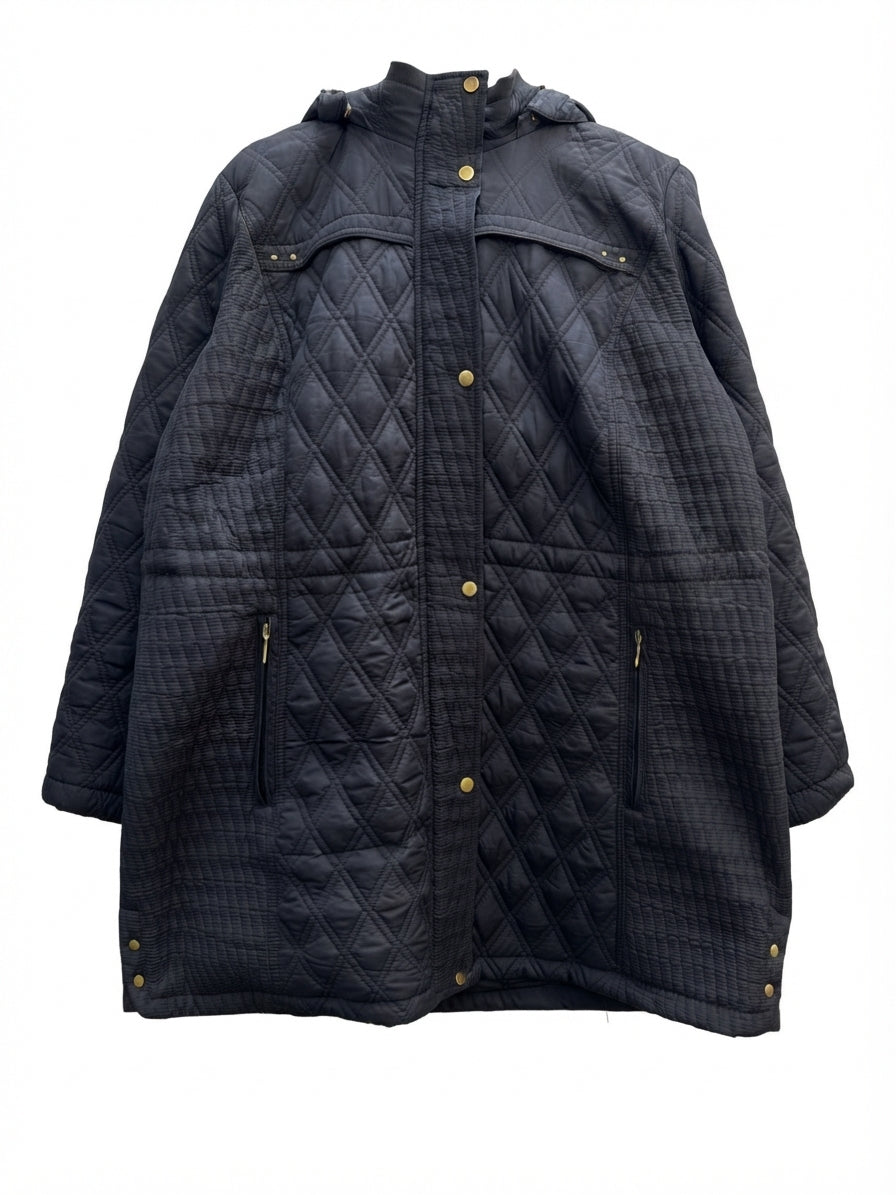 EllenTracy · Gray Faux Fur Trim Hooded Quilted · 2X · Gray