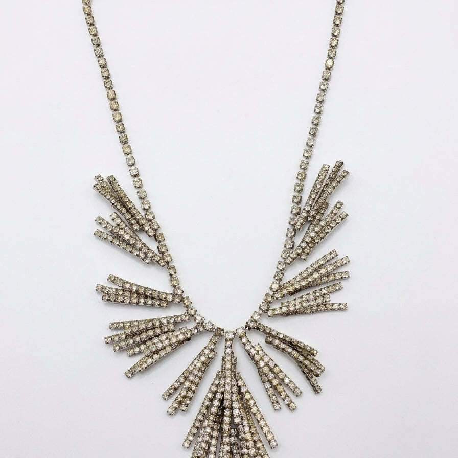 Vintage Rhinestone Necklace · Cascading Rhinestone Necklace · 16 · Silvertone