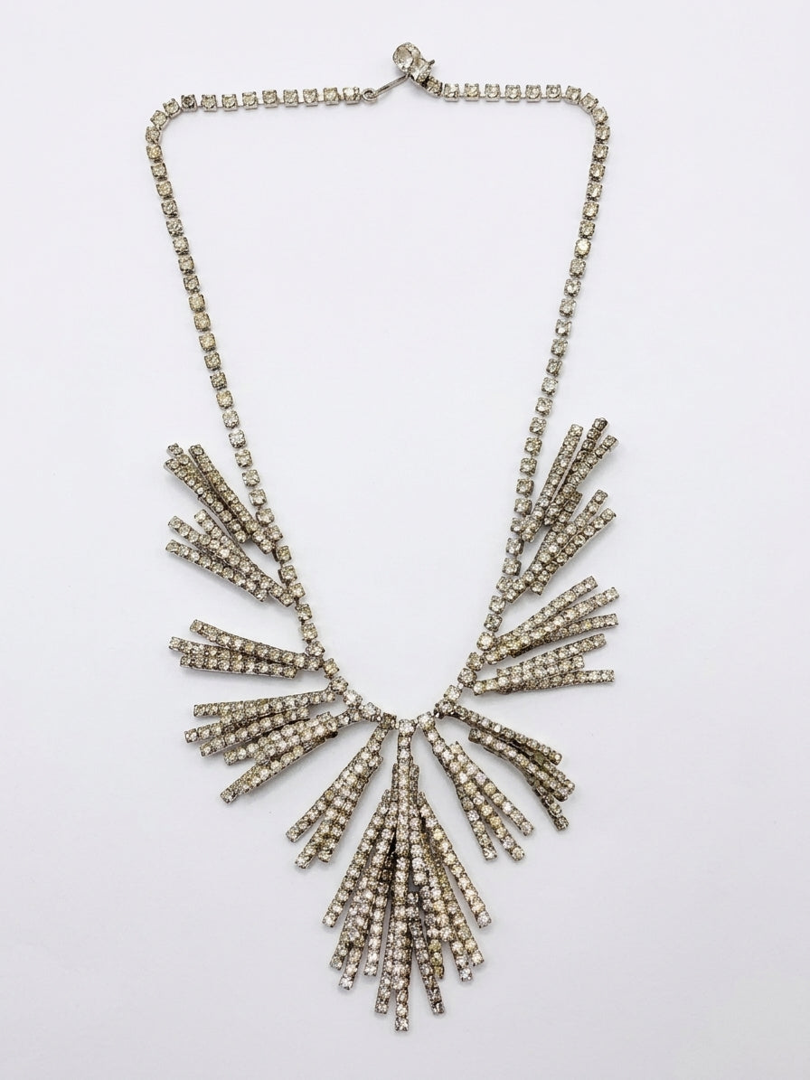 Vintage Rhinestone Necklace · Cascading Rhinestone Necklace · 16 · Silvertone