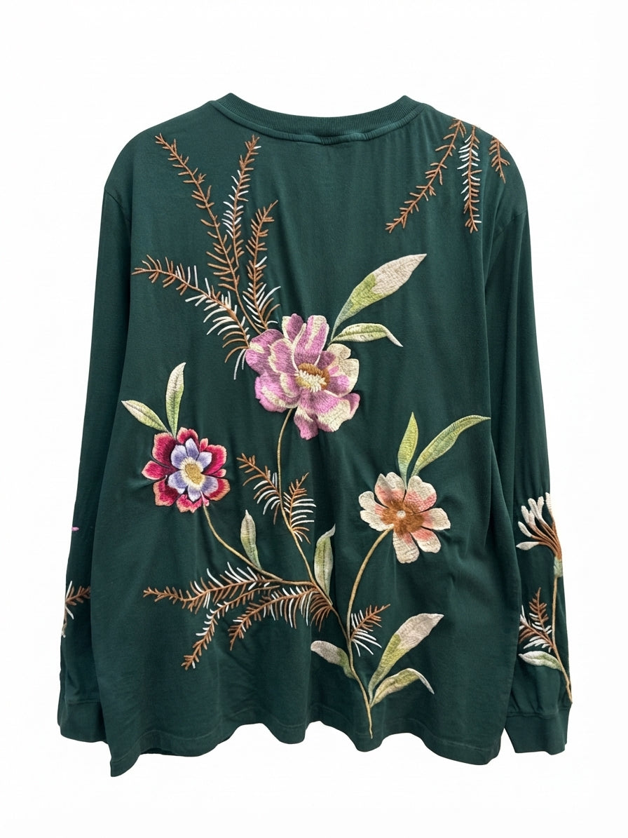 Johnny Was · Ivy Floral Embroidered Longsleeve · Large · Dark Green