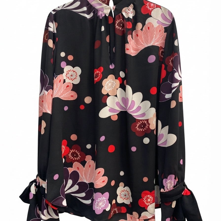 Ann Taylor · BlackFloral Tie Sleeve Detail · XLarge · BlackFloral