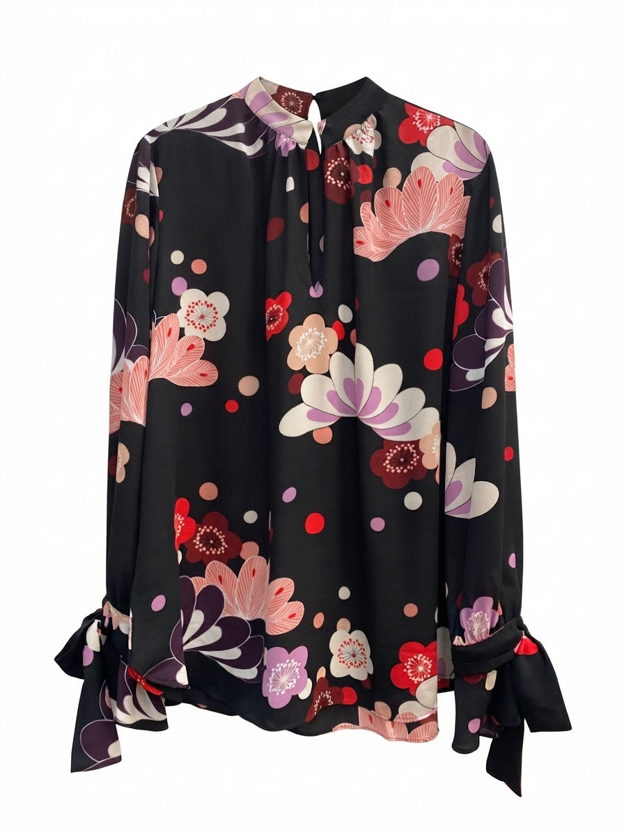 Ann Taylor · BlackFloral Tie Sleeve Detail · XLarge · BlackFloral