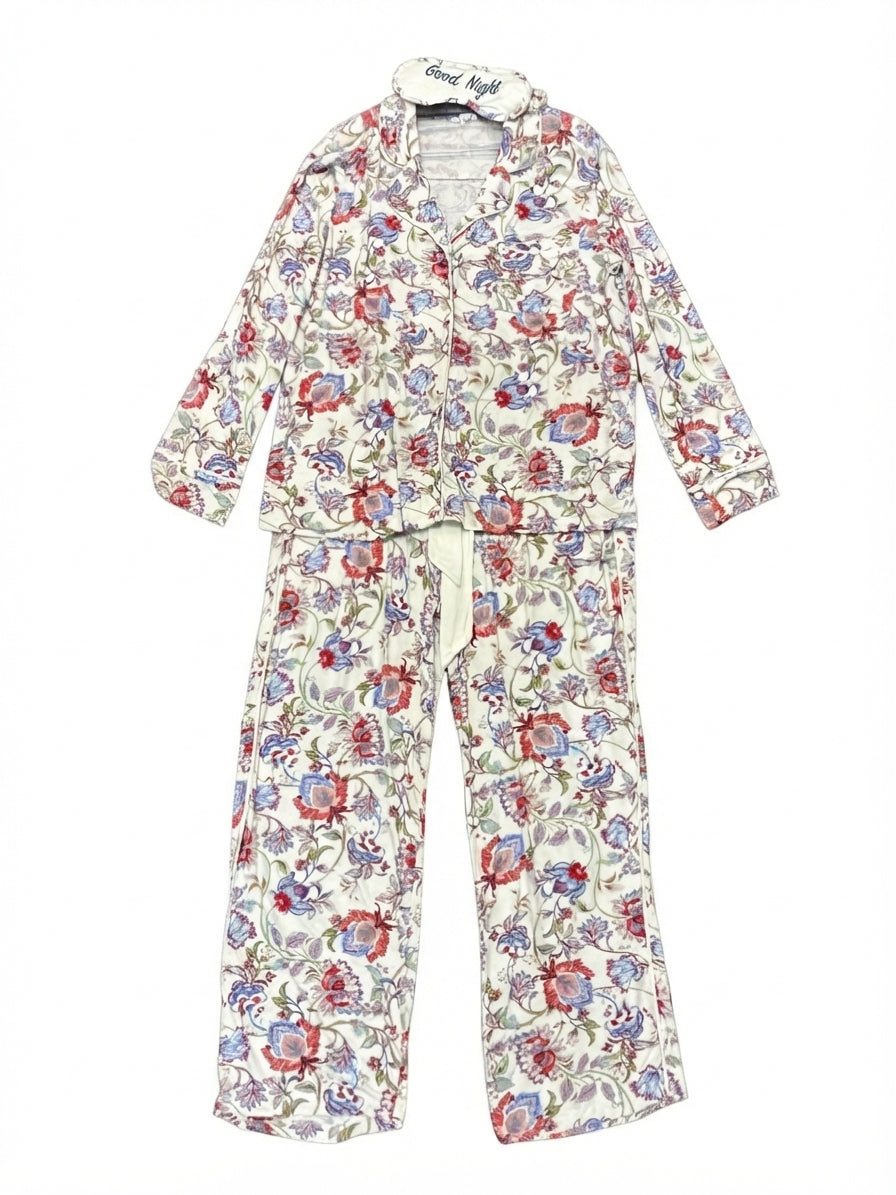 Tribal · CreamFloral Floral Print Good Night Sleep Mask w/PJ Pant Set · Large · Cream Floral Print