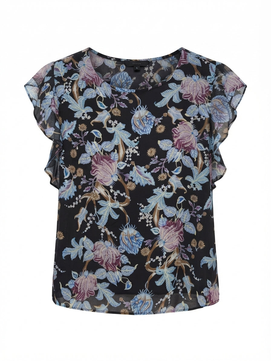 Vince Camuto · Flutter Sleeve Top · 2X · BluePurp+ Sheer