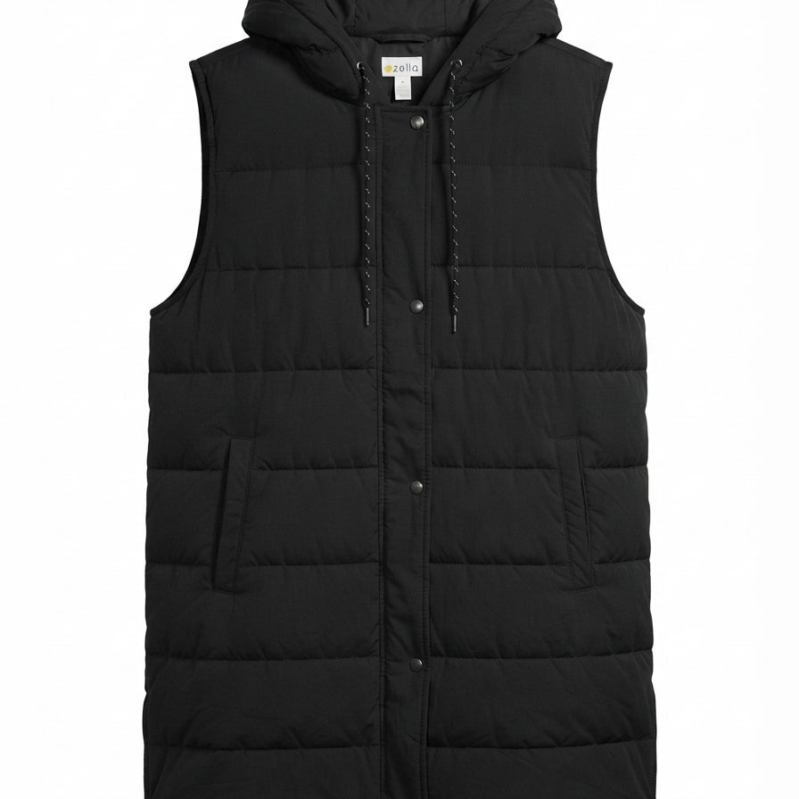 Zella · Puffer Hooded, Tunic Vest · Large · Black