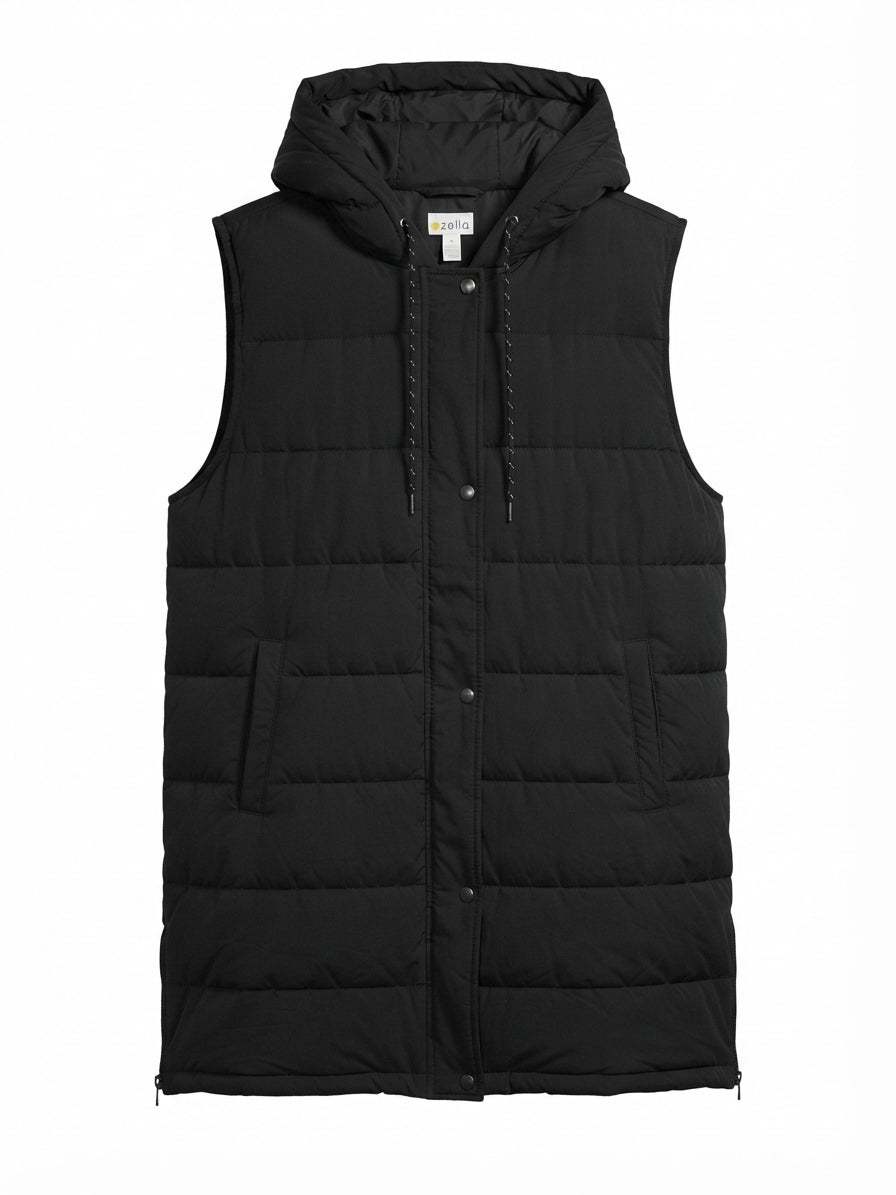 Zella · Puffer Hooded, Tunic Vest · Large · Black