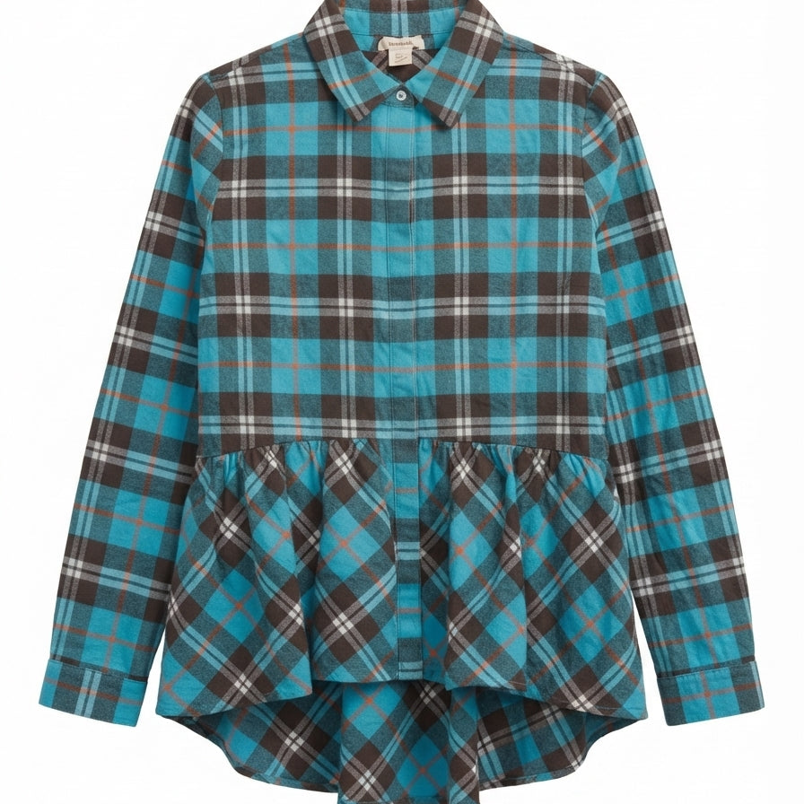 Sundance · Plaid Peplum Top · Medium · BlueBrown