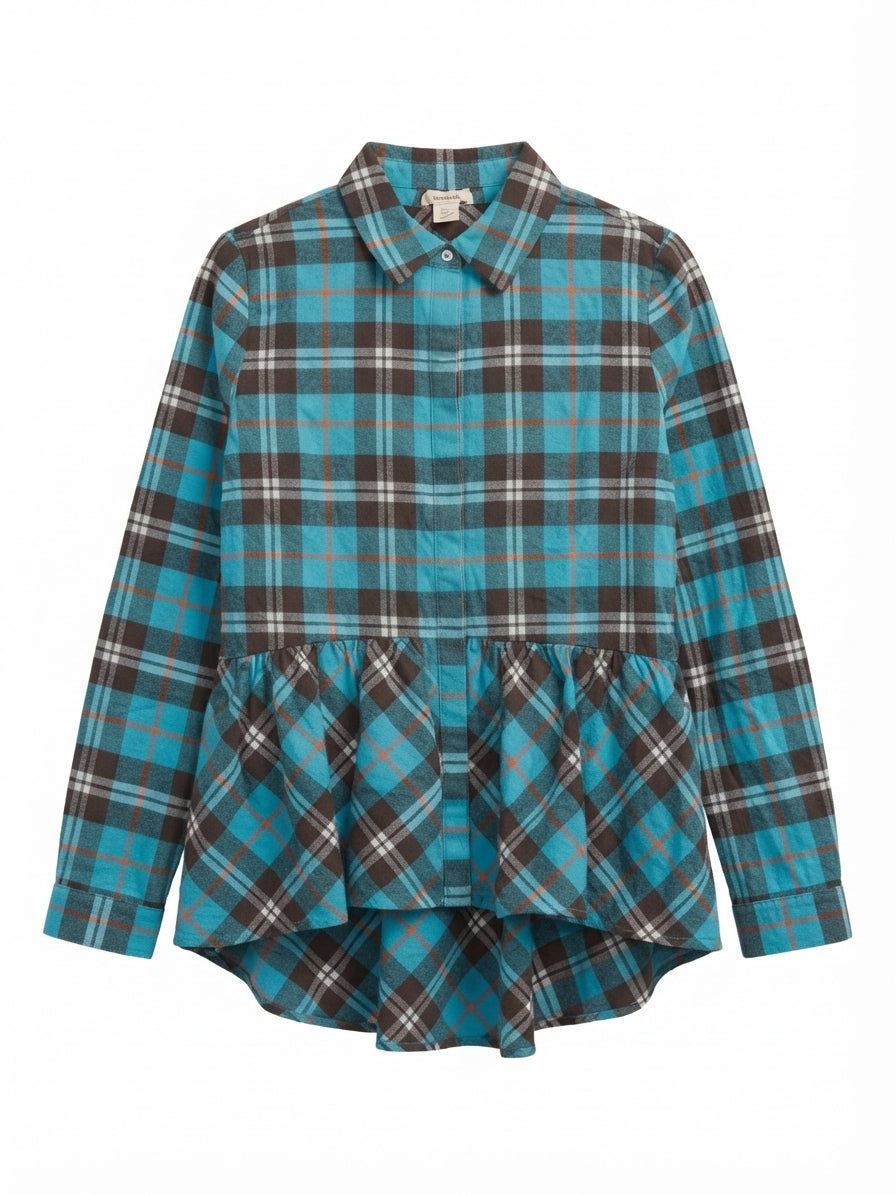 Sundance · Plaid Peplum Top · Medium · BlueBrown