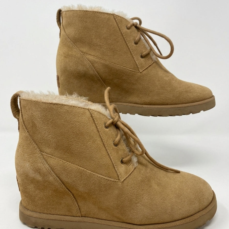 Ugg · Classic Femme Lace-Up Suede Ankle Wedge · 9.5 · Camel