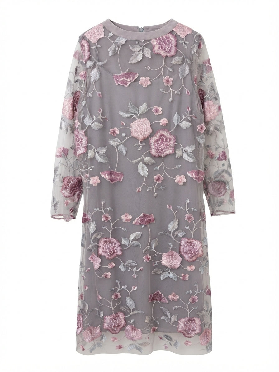 MsGlamour · 2 PC Dress Set · 1X · GrayFloral