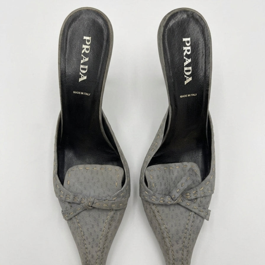Prada · Vintage Kitten Heel Mules · 9 · Gray