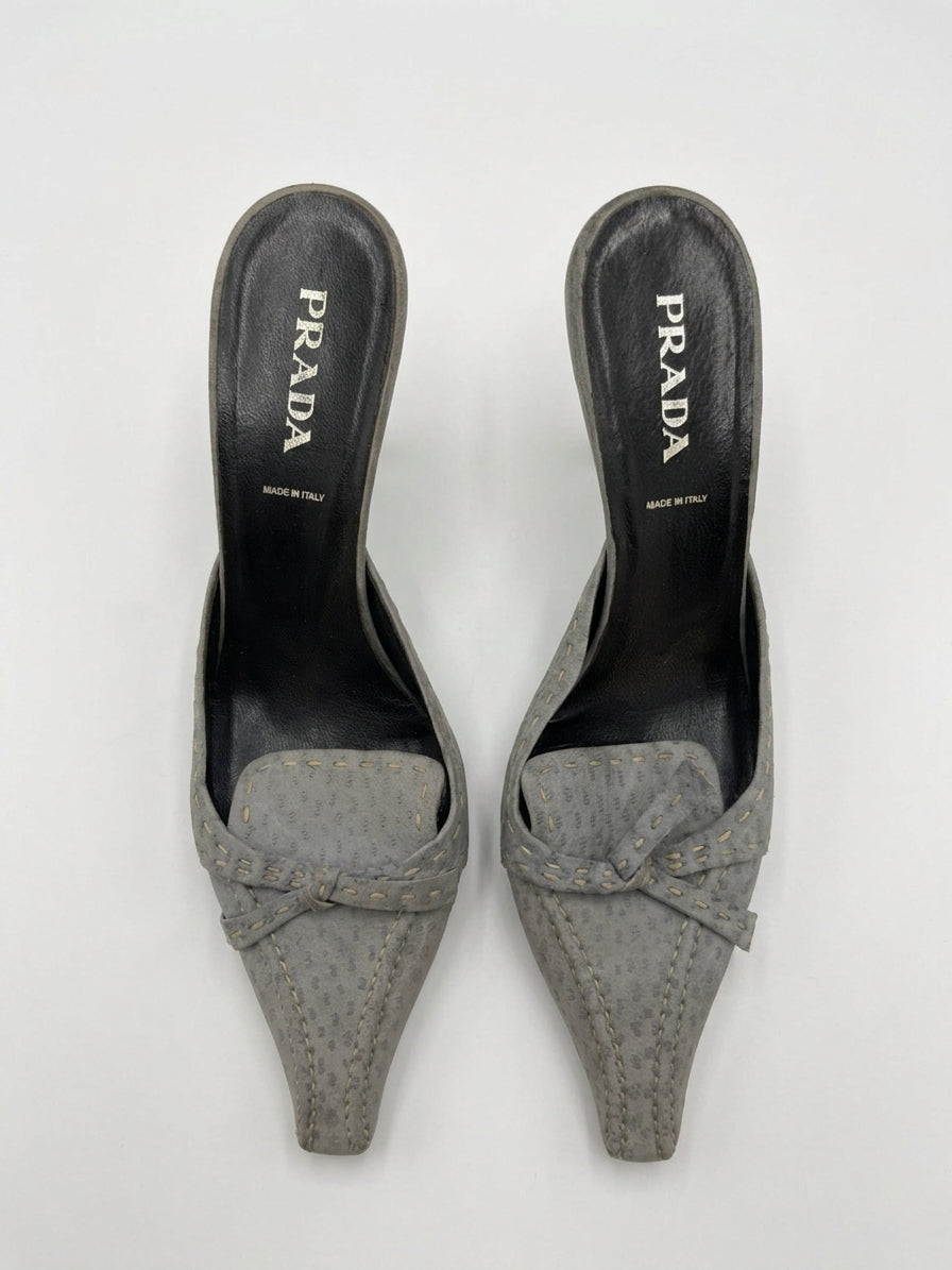 Prada · Vintage Kitten Heel Mules · 9 · Gray
