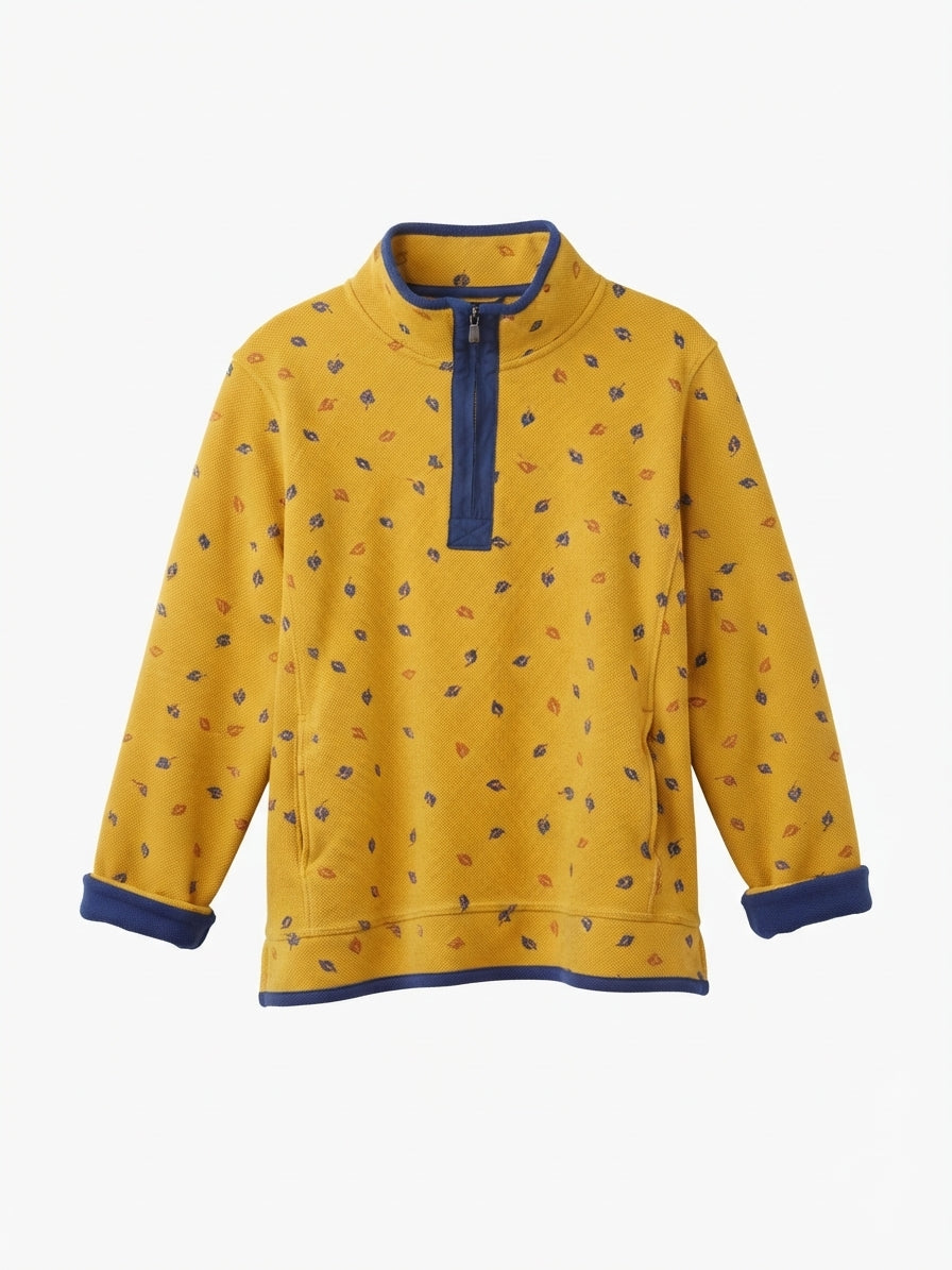 ColdwaterCreek · Falling Leaves Print Pullover · XLarge · DijonBlue