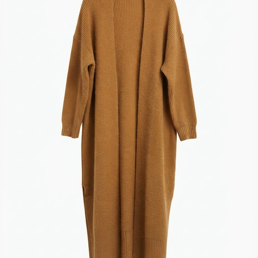 Topshop · Open Drape Long Cardigan · Medium · Caramel