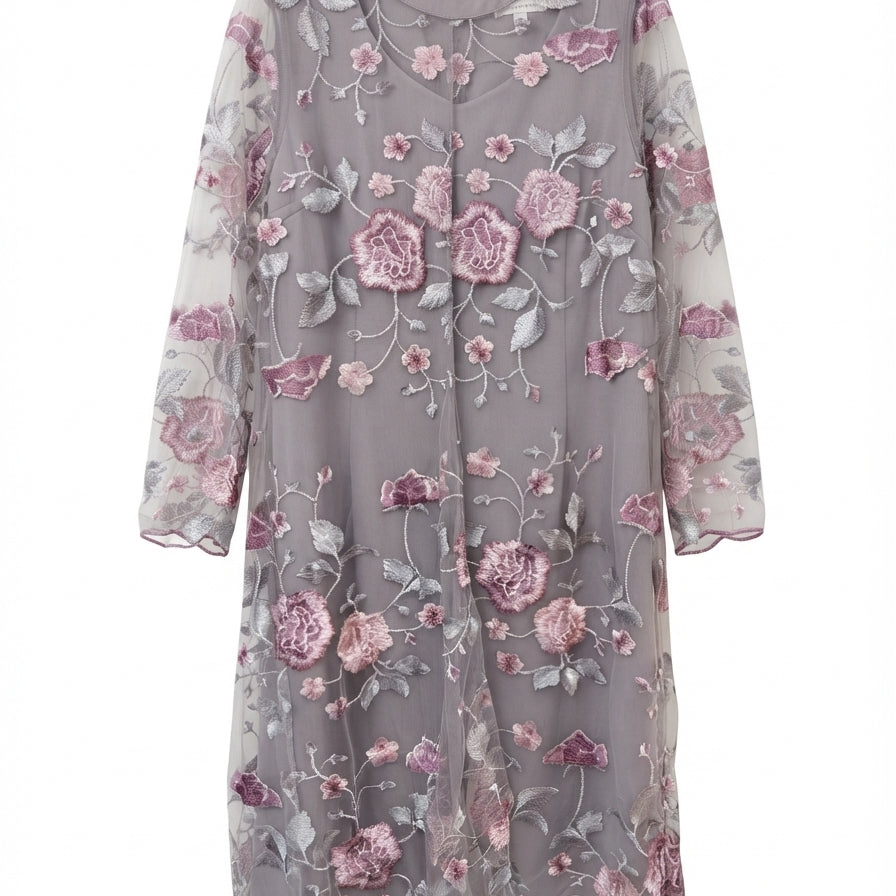MsGlamour · 2 PC Dress Set · 1X · GrayFloral