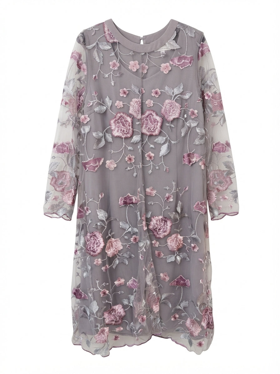 MsGlamour · 2 PC Dress Set · 1X · GrayFloral