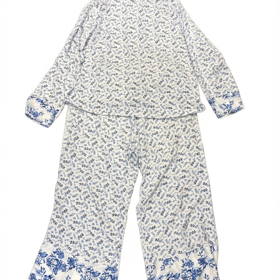 Yarn&Sea · 2 Pc Sleep Set · Large · WhiteBlue Floral Print