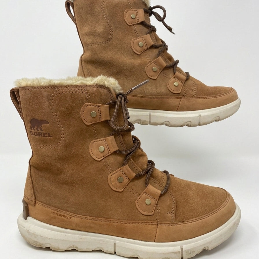 Sorel · Explorer II Joan Waterproof Boots · 9.5 · TanWhite