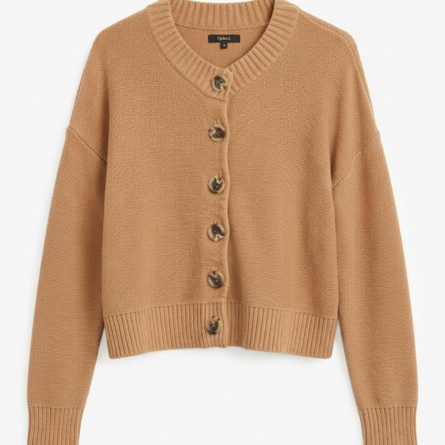 Quince · Button Up Cardigan · Medium · Cognac