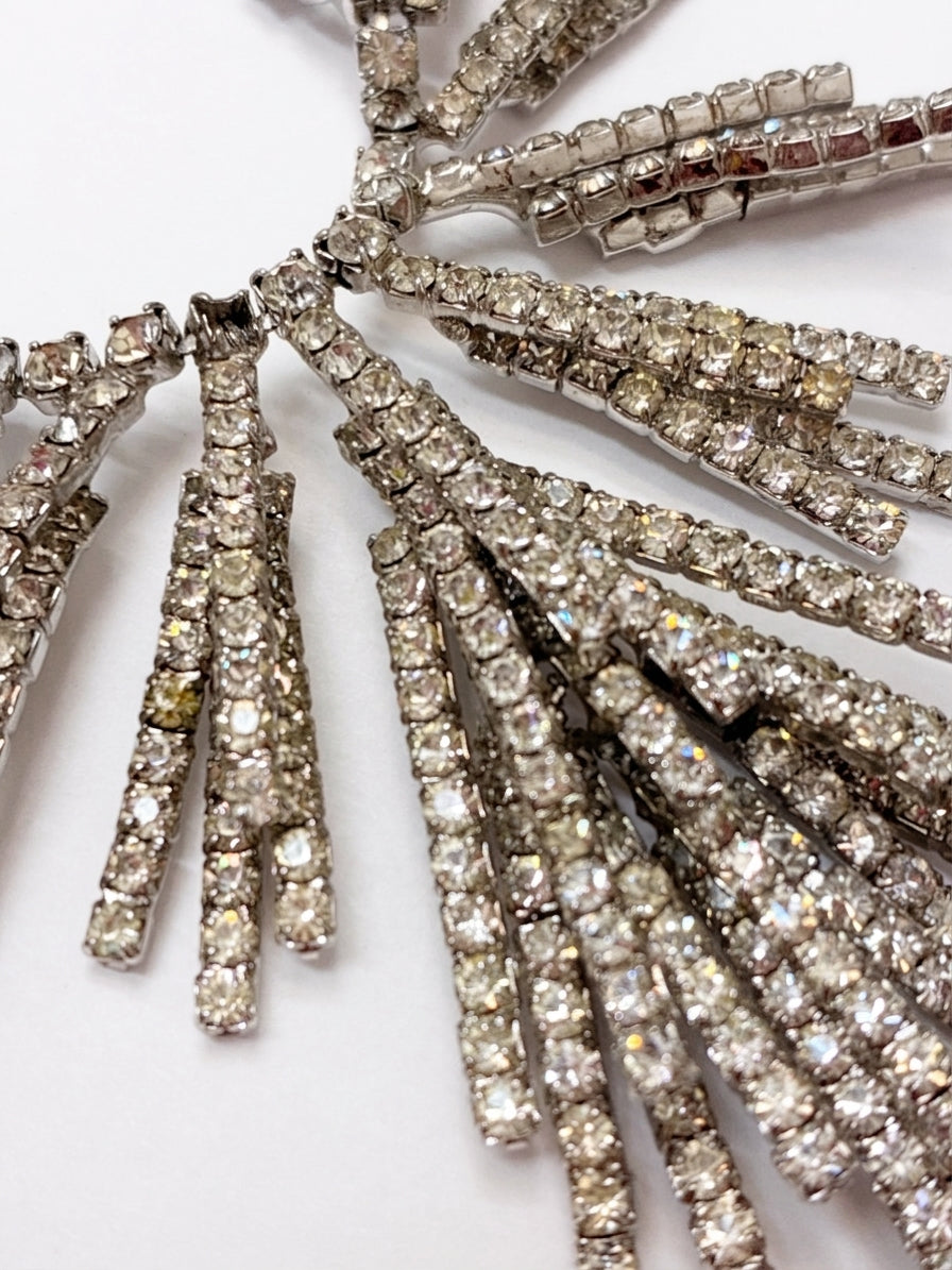 Vintage Rhinestone Necklace · Cascading Rhinestone Necklace · 16 · Silvertone