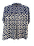 Rose&Olive · Short Sleeve Leaf Print Shirt · 1X · Blue and White