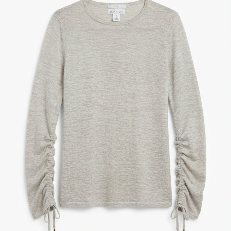 Nordstrom Signature · Cashmere Ruched Detail Top · Large · Light Gray